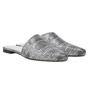 Vince Gray Snake-Embossed Leather Gena Asymmetrical Flat Mule Shoes 8